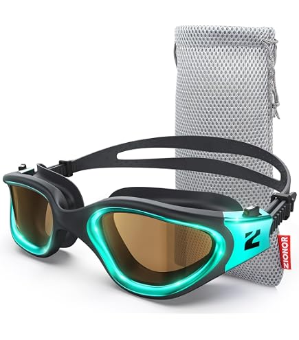 ZIONOR Swim Goggles, G1 MAX Super Anti-fog Polarized Swimming Goggles for Men Women Adult, UV Protection Leakproof Easy Adjustable Strap for Indoor Outdoor Swimming (Polarized + Bright Smoke) : Sports