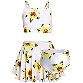 Arshiner Girls 3 Piece Swimsuit for Teen Girl Tankini Swimsuits Bathing Suit Beach Floral Bikini Swimwear with Skirt