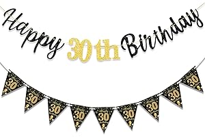 MAGLAUG 30th Birthday Decorations Banner Women Men, Black Gold Happy 30thBirthday Banners for Men Women (Birthday 30th)