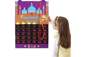 MACLARONX Ramadan Calendar Eid Mubarak Hanging Countdown Calendar, Advent Calendar Tracker Date Eid Gift Ramadan Decor with 30 Stars for Kids 30 Days