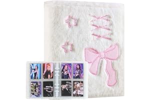 DDAYUP 1Pcs Bow Star Plush Kpop Photocard Binder Cute Photocard Holder Korean Photo Card Holder a6 6 Ring Binder Kpop Card Collect Book Photo Album Binder 10 Inner Pages with 4 Pockets Photocard Sleeves
