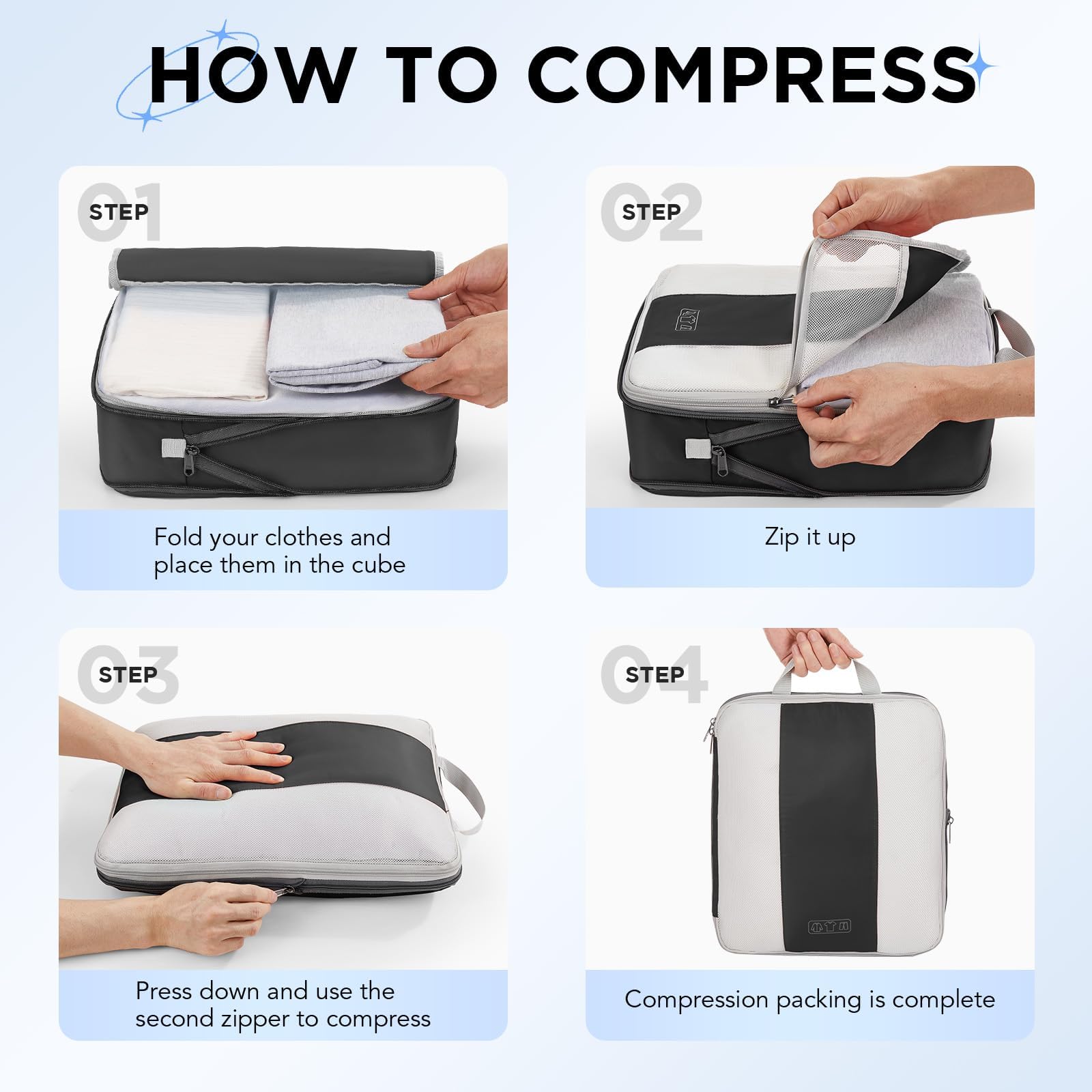 OlarHike 10 Set Compression Packing Cubes for Travel Essentials,Compressible Expandable Packing Cubes for Suitcase,OlarHike Luggage Organizer Bags for Travel,Handy Helper for Organizing Clothes(Black)