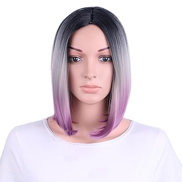 Perucke Haar Schwarz Zu Lila Ombre Perucken Fashion Hitzebestandig Head Bob Style Fun Perucke Cosplay Party Amazon De Beauty