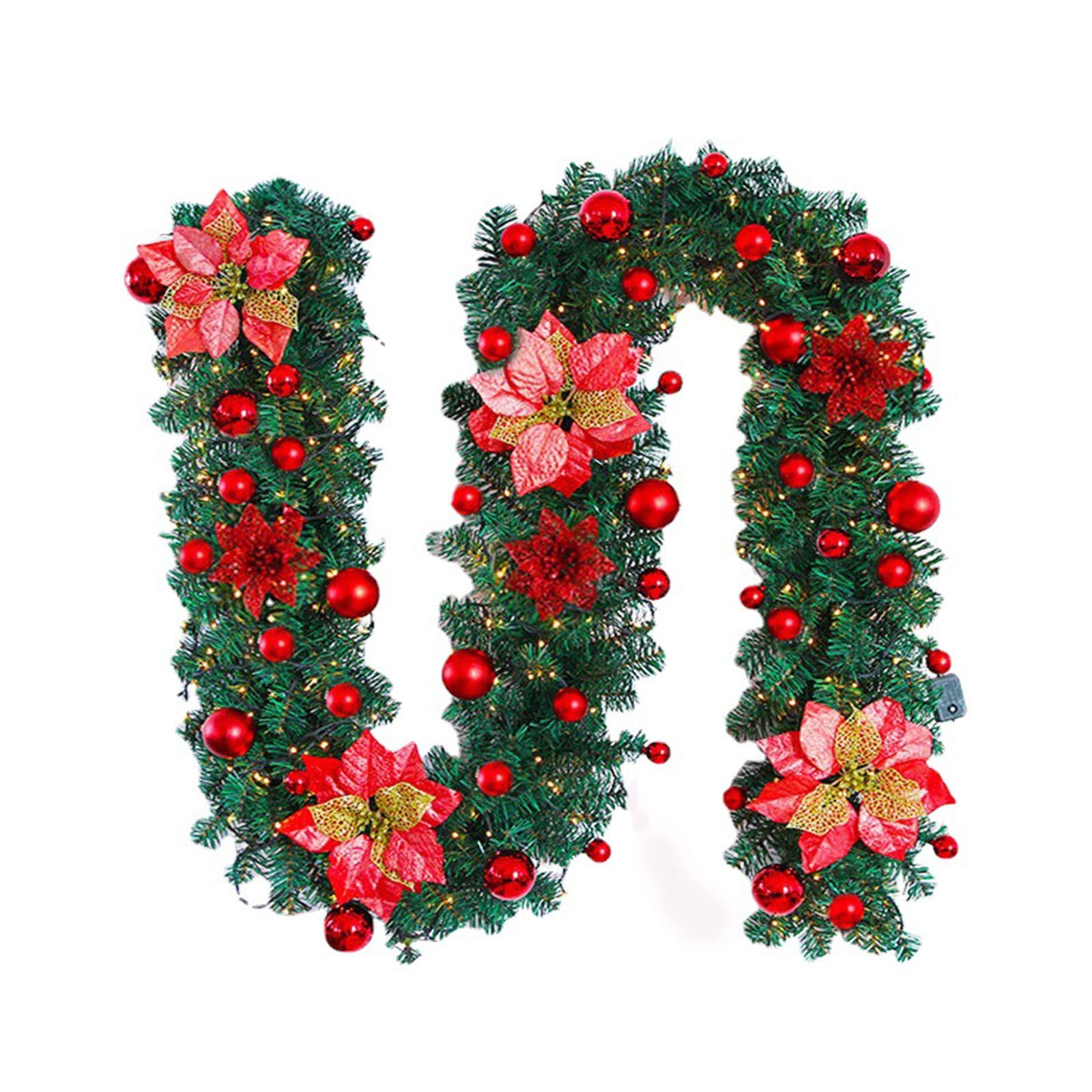 Encryption Artificial Xmas Garland with Pine Cones, 8.9 FT Christmas Garland Prelit, PVC Garden Arch Arrange Fake Plant Vine for Home Faux Plant Vine Vivid for Party(Red)
