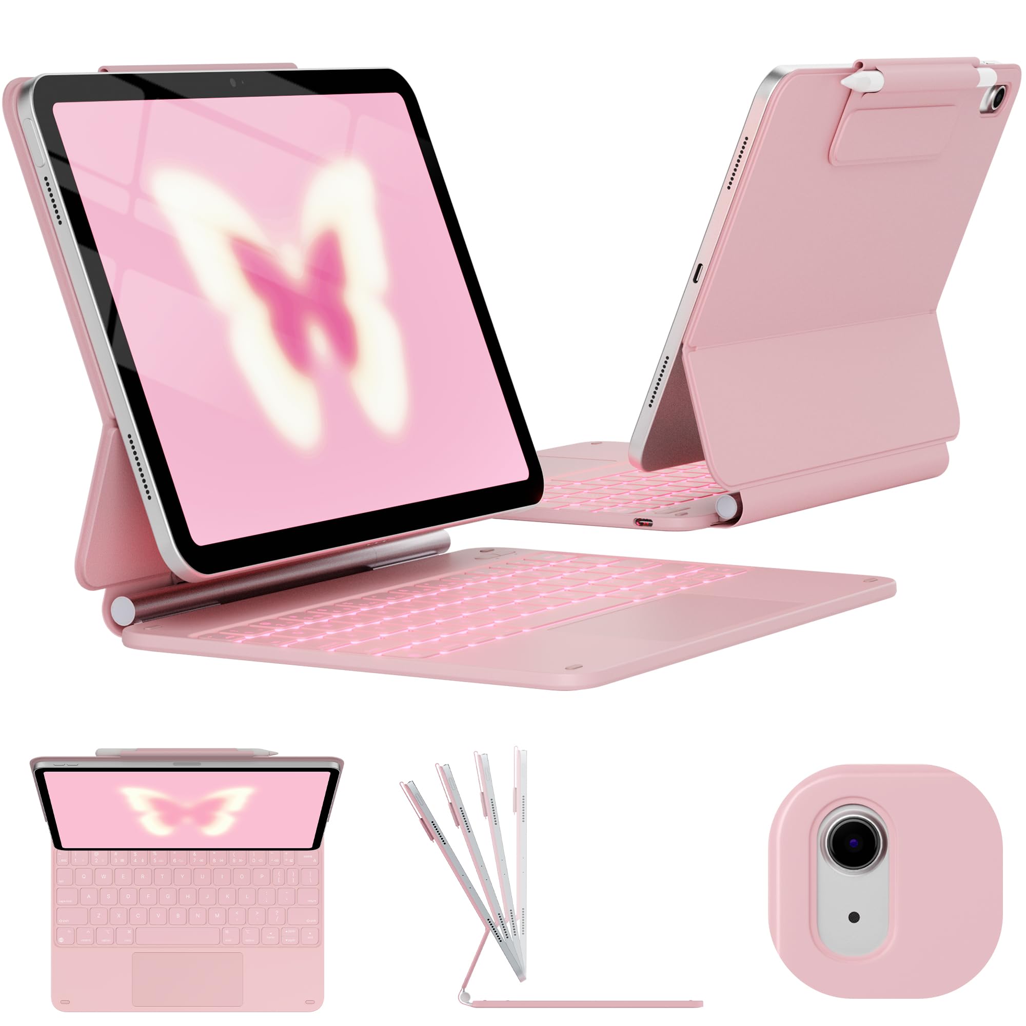 Photo 1 of typecase Edge Keyboard Case for iPad 11th Gen A16 (2025) & 10th Gen 10.9" (2022) – Multi-Touch Trackpad, 11-Color Backlit Magic-Style Keyboard – Floating Magnetic Stand, Pencil Holder – Light Pink