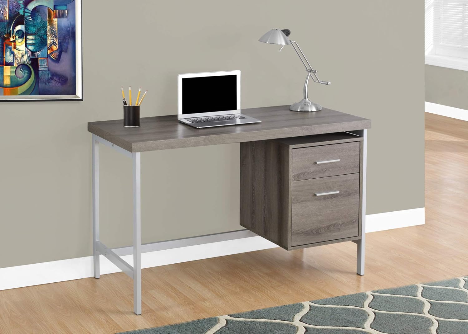 Monarch Specialties Contemporary Laptop Table with Drawer and File Cabinet Home & Office Computer Desk-Metal Legs, 48" L, Dark Taupe-Silver