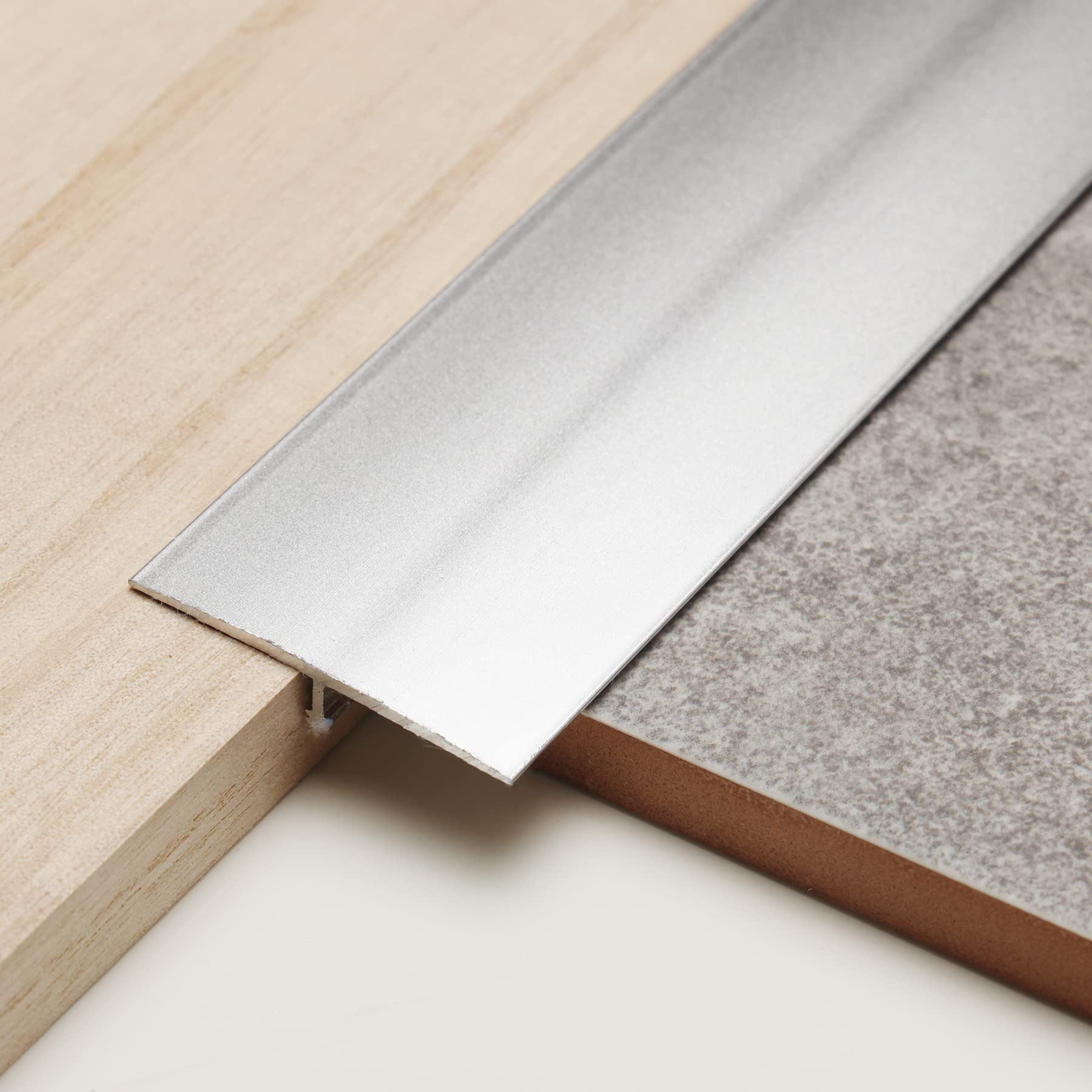 Trimold 3Pcs Aluminum T Molding Trim & Floor Transition Strips, Flat Divider Strip for Door Threshold and Joining Flooring Gaps of Laminate Planks Tile (0.9m x 4cm, Matte Silver)