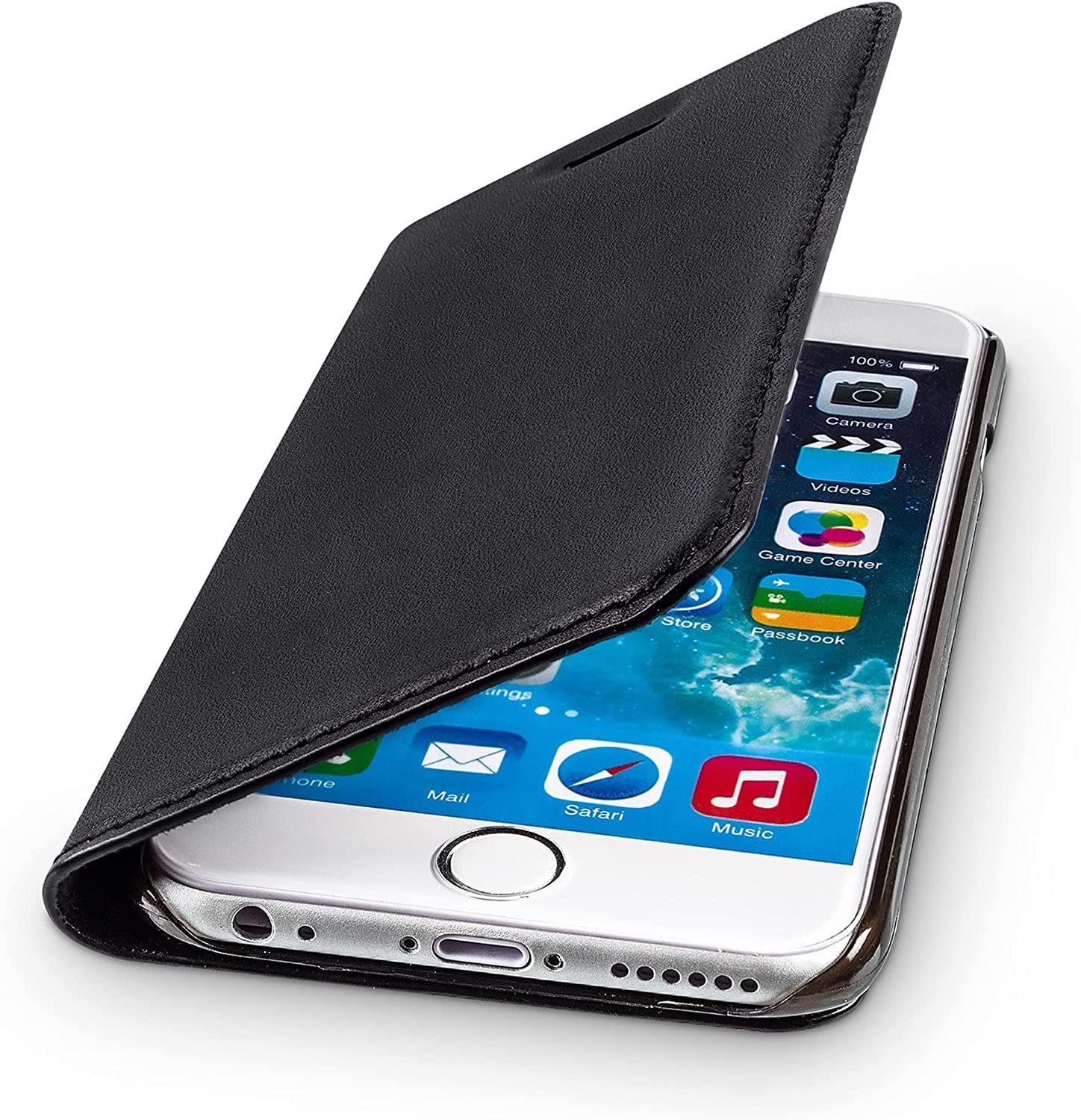 WIIUKA Genuine Leather Case TRAVEL Apple iPhone 6S and iPhone 6 Premium Wallet Slim Black Design Cover with Card Holder and Stand Function