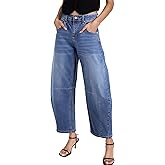 Sidefeel Women's Barrel Jeans Wide Leg Vintage Mid Rise Y2k Baggy Boyfriend Ankle Denim Pants
