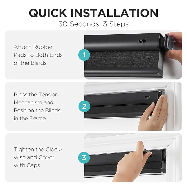 JOYDECO NO TOOLS NO DRILL CORDLESS CELLULAR SHADES, LIGHT FILTERING HONEYCOMB BLINDS FOR INDOOR WINDOWS, THERMAL INSULATING & NOISE REDUCING (BLACK, 26″ W X 64″ H)