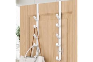 KAIFERTY Over The Door Hooks, Metal Door Hooks for Hanging, Over The Door Purse Organizer for Door Coat Hanger, Back of Shower for Hanging Towel Rack Clothes, Hat, Bathroom, Closet (White-2Packs)