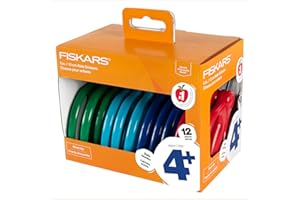 Fiskars 5" Blunt-Tip Scissors Classpack for Kids Ages 4-7 (12-Pack), Kids Scissors for School or Crafting, Back to School Supplies, Assorted Colors