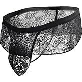 Xanaluyu Sissy Men's Thong Underwear, Frilly Lace Panties G-String Thongs Bikini Lingerie, Male Jockstrap,Pouch Briefs