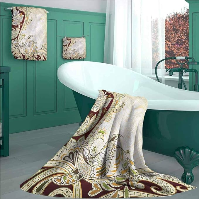 Bath Towel Set, Oriental Middle Design Pattern Bathroom Set, Quality
