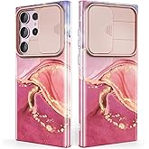 Chvelop for Samsung Galaxy S23 Ultra Case with Slide Camera Cover, Samsung S23 Ultra Case Shockproof Slim Thin Lightweight, Chic Glossy Fade-Resistant Pattern Phone Cases Cover for S23 Ultra, Pink