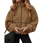 Glamaker Womens Sherpa Fuzzy Fleece Jackets Casual Warm Winter Zip Up Long Sleeve Fluffy Coats 2025 FAll With Pockets