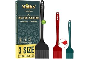 Walfos 3 Size Basting Pastry Brush, Silicone Pastry Brushes for Barbecue, Baking, Desserts, Cooking Brush for Kitchen - Strong Stainless Steel Core