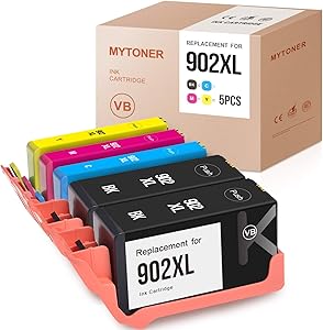 MYTONER Remanufactured Ink Cartridges Replacement for HP 902XL 902 XL Combo Pack ( Black Cyan Magenta Yellow, 5-Pack)