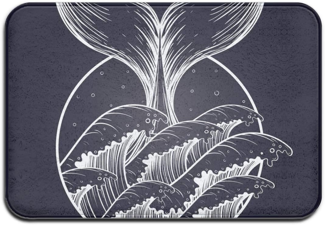 axdvxydy Carpet Non-Slip Floor Mat Whale Tail in Sea Waves Boho Blackwork Tattoo Doormat for Bathroom and Livingroom