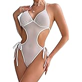 Avidlove Women Lingeries Deep V Teddy Lingerie Sexy Mesh Bodysuit Cut Out One Piece Mini Babydoll