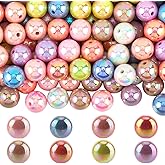 PONABEADIY 16MM 120PCS Bubblegum Acrylic Beads with Holes Spring AB Color Plated Plastic Rainbow Round Chunky Opaque Loose Bead Bulk for Jewelry Making Bracelets Earrings Necklaces DIY Craft Supply