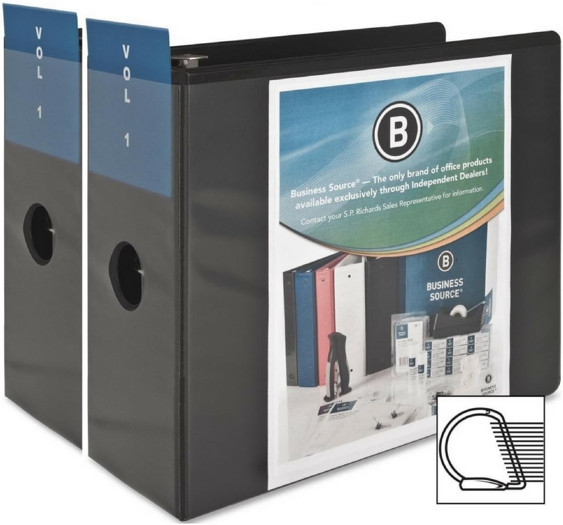 Business Source 2 Pack,Office Binder 5-Inch Slant D-Ring View Binder - Black (BSN28451)