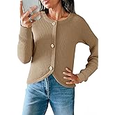 Saodimallsu Womens Cropped Cardigan Sweaters Button Up Long Sleeve Crewneck Fall Dressy Casual Knit Sweater Jackets
