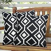 Adabana Outdoor Waterproof Throw Pillow Covers Set of 2 Boho Farmhouse Pillow Covers for Patio Garden Bed Sofa Living Room 18x18 Inch Black