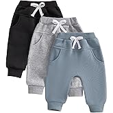 Sejardin Toddler Baby Boys Fleece Sweatpants 3 Pack Solid Color Elastic Waist Jogger Pants Infant Winter Warm Bottoms