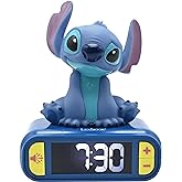 LEXIBOOK, Disney, Stitch Nightlight Alarm Clock, Sounds and Melodies, LCD Backlit Screen, Luminous, Snooze, Blue(RL800D)