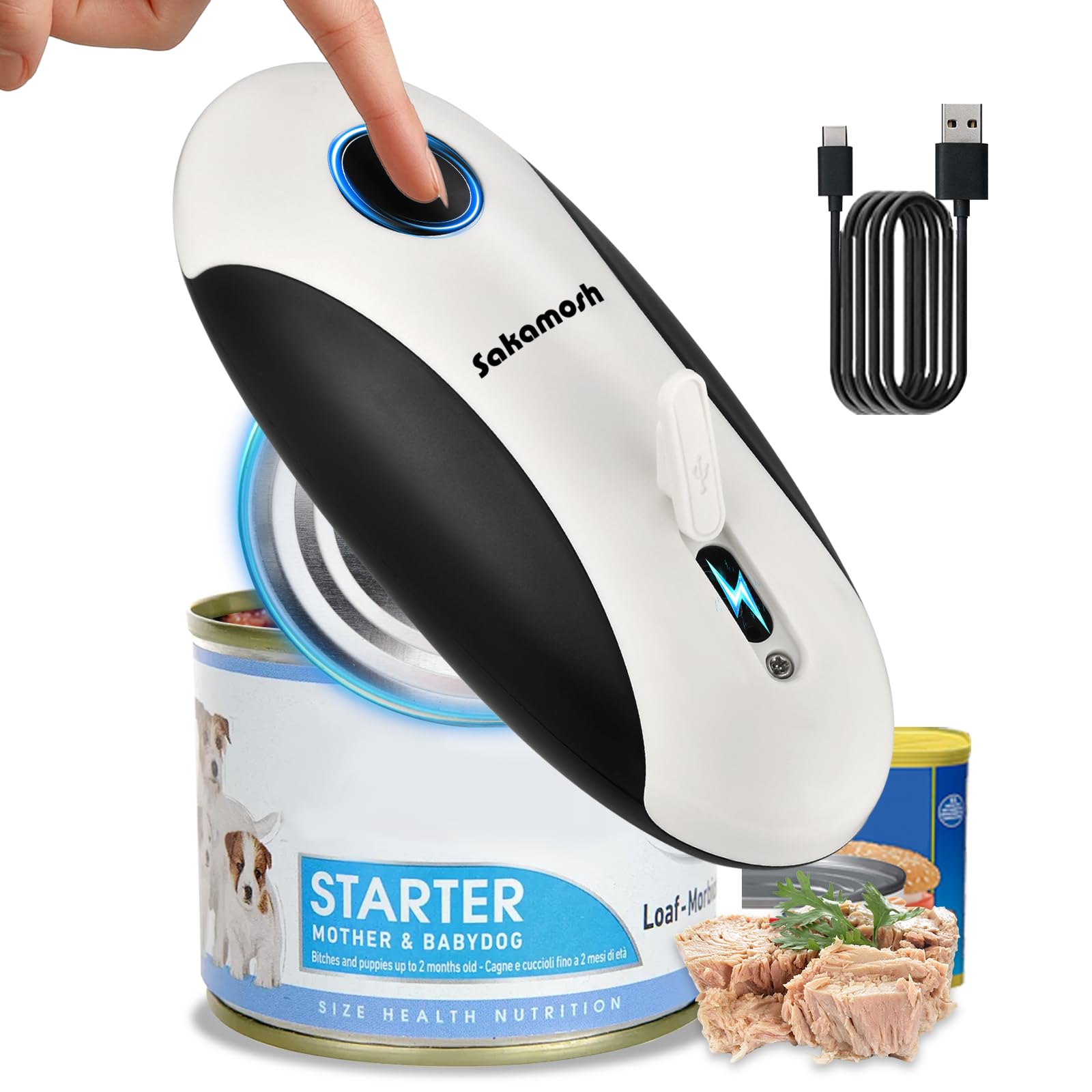 Photo 1 of SAKAMOSH Rechargeable Electric Can Opener for Seniors, Hands Free Safety Automatic Can Opener Smooth Edge, Fits Most Cans for Kitchen, Left Handed, Arthritic