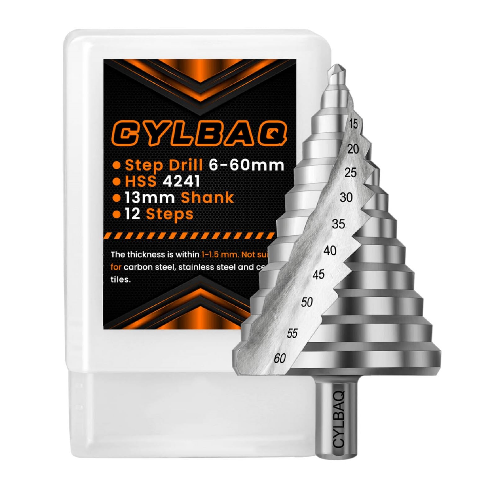 Large Step Drill Bit, CYLBAQ HSS Spiral Step Drill Bits For Metal,Titanium High Speed Steel 6-60MM Step Cone Cutter Multiple Hole Drilling Cone Drill Bit Stepped Up Bits For DIY Lovers