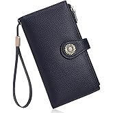 SENDEFN Womens Wristlet Wallet Genuine Leather RFID Blocking Multi Credit Card Organizer with Bifold Zipper Coin Purse for Women
