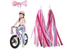 1set Wezxrauo Bicycle Horn & Handlebar Streamers Set Air Squeeze Bike Horn with Colorful Tassels for Kids Boys Girls - Fits B