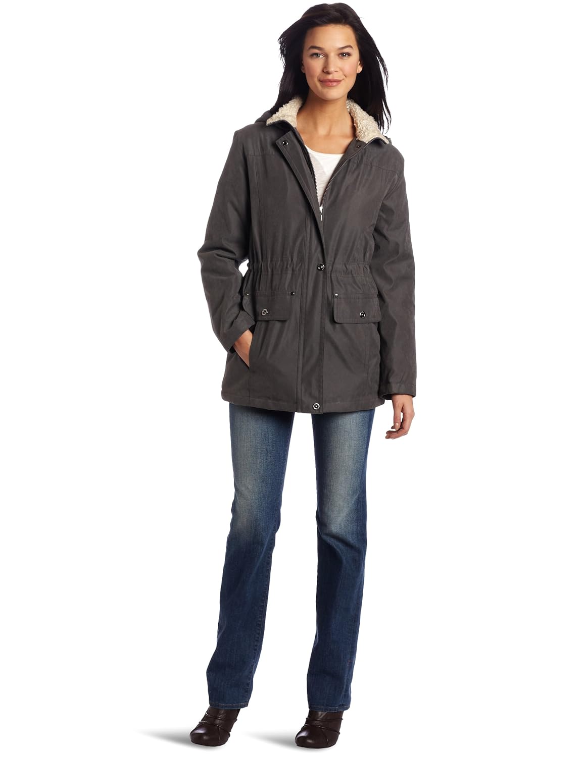 Nautica Women's Polyfill Microfiber Anorak Zip Jacket, Grey