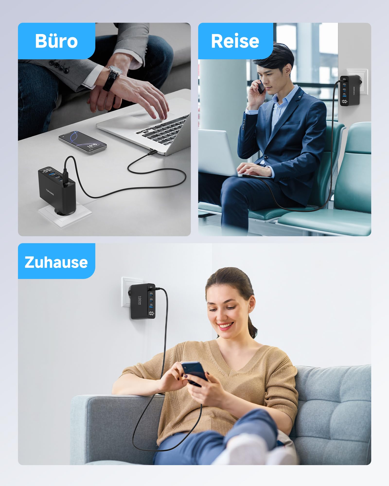 100W USB C Ladegerät, 4-Port Schnellladegerät mit LED Display, USB-C Netzteil GaN Charger PD/PPS für MacBook Pro/Air, für iPhone 17/16 Pro/iPad, Galaxy S25/S24, für HP/Lenovo/Acer/Lpatop, Schwarz 7
