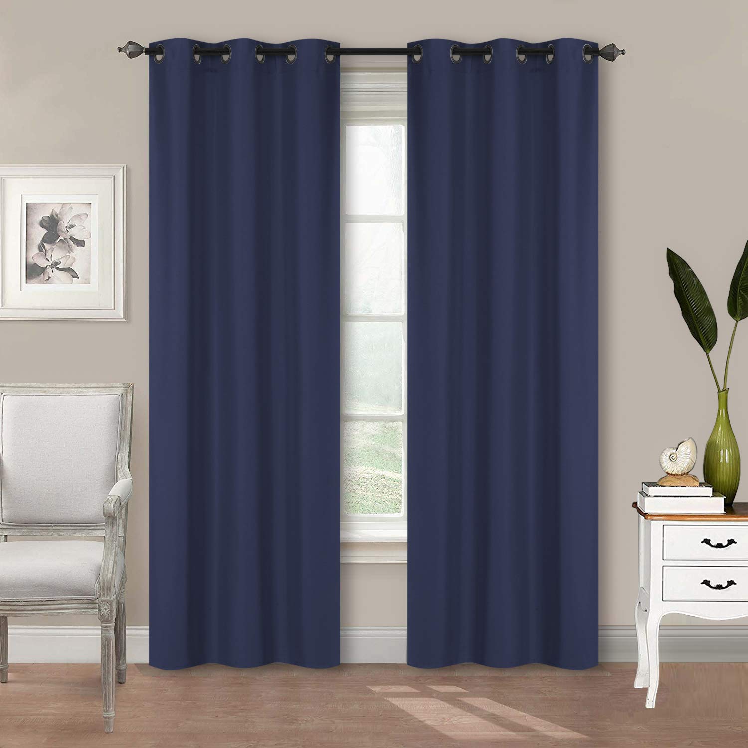 Better Home Style 2 Piece Solid Color 100% Blackout Room Darkening 2 Panels Window Treatment Curtain Insulated Drapes for Any Window with Grommets M3784 (Navy Blue, 2 Panels 36" W X 84" L Each)