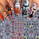 6 Sheets Halloween Nail Stickers for Nail Art, 5D Embossed Self-Adhesive Pumkin Rose Spider Web Nail Decals, Ghost Nail Supplies Nail Art Design Accessories for Women and Girls Manicure DIY Decoration