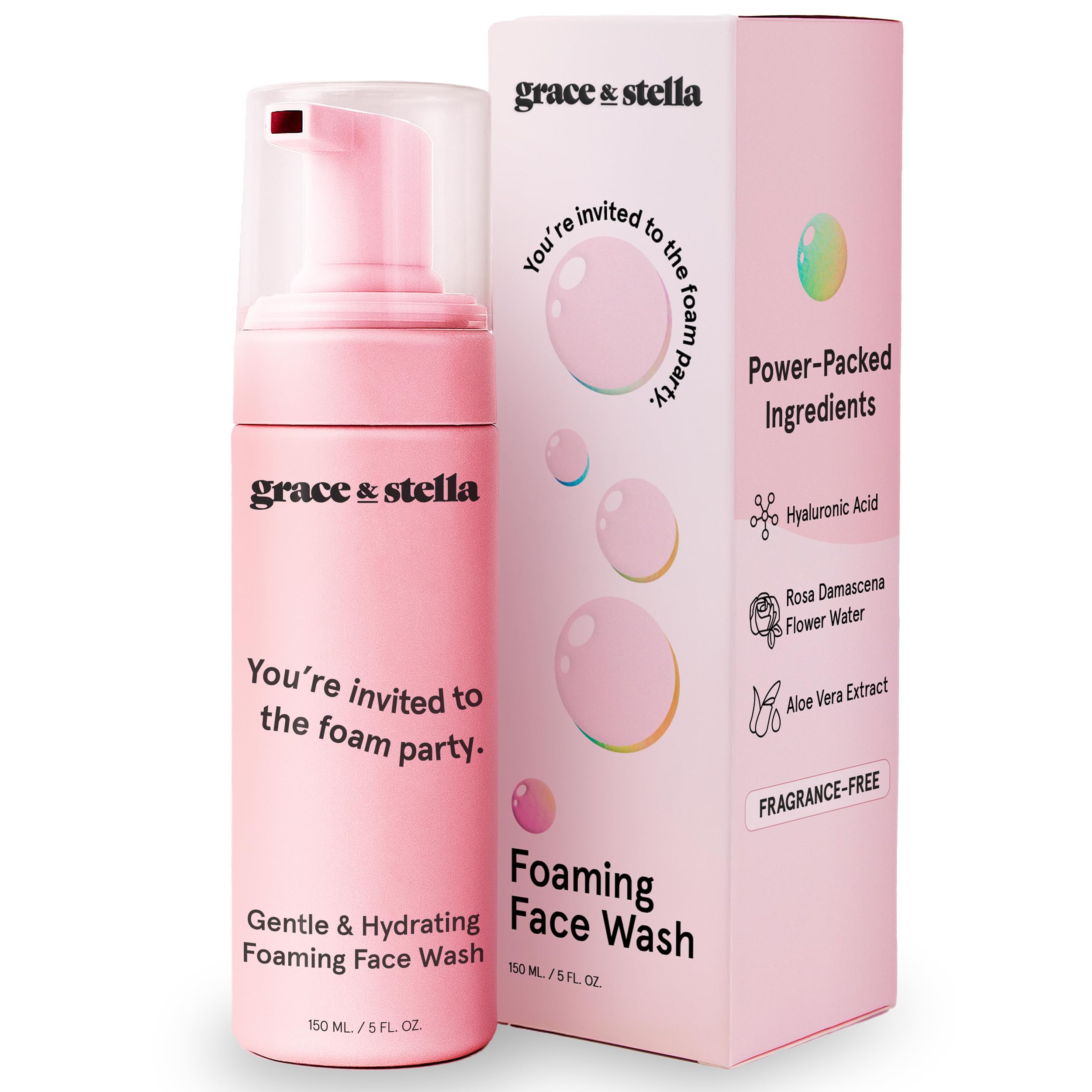 Award Winning Foaming Facial Cleanser (150 ml) - Vegan Sensitive Skin Face Wash Foaming Cleanser - Limpiador Facial - Hydrating Facial Cleanser by grace and stella (150 ml)