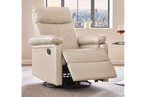 Susalt 30° Rocker & 360° Swivel Recliner Chair, Manual Glider Reclining with Adjustable Backrest Footrest and Lumbar Support for Nursery Living Room Bedroom Small Spaces, Faux Leather (Beige)