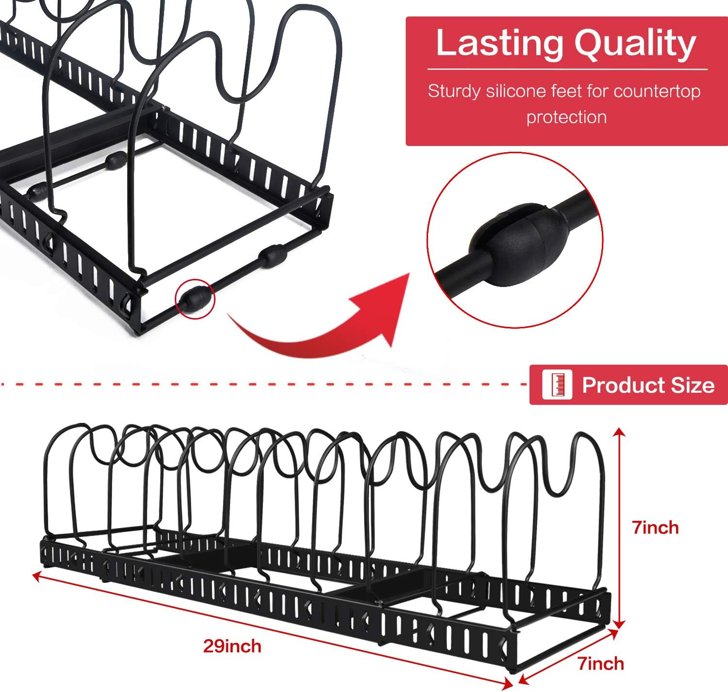 X-cosrack 11 Dividers Pot Pan Lid Rack Bakeware Cupboard Organizer, Expandable, Patent Pending. Black: Kitchen & Dining