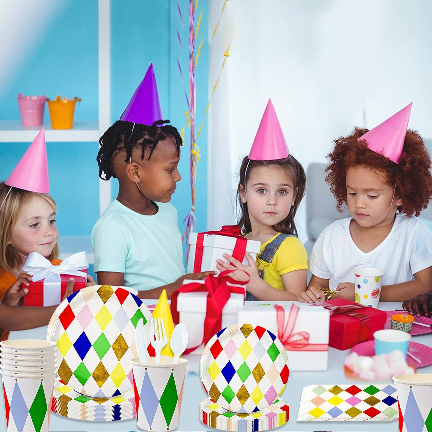 Rainbow Party Supplies set, 68PCS Rainbow Party disposable tableware including dinner plates, straws, napkins, carton cups, suitable for children's birthday parties, rainbow theme party decorations: Toys & Games