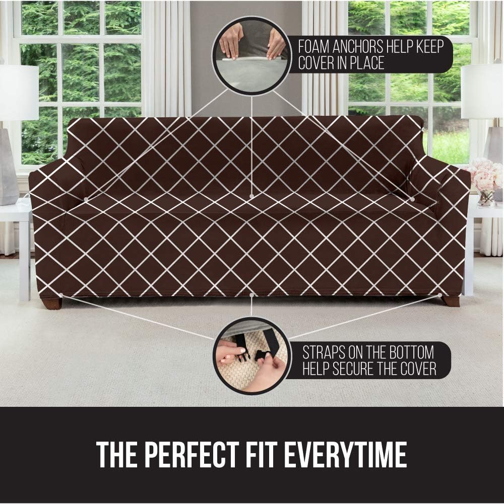 Gorilla Grip Original Fitted Velvet 1 Piece Chair Protector for Seat Width to 23 Inch, Stretchy Furniture Slipcover, Fastener Straps, Spandex Chair Cover for Pets, Armchair, Diamond Chocolate White: Home & Kitchen