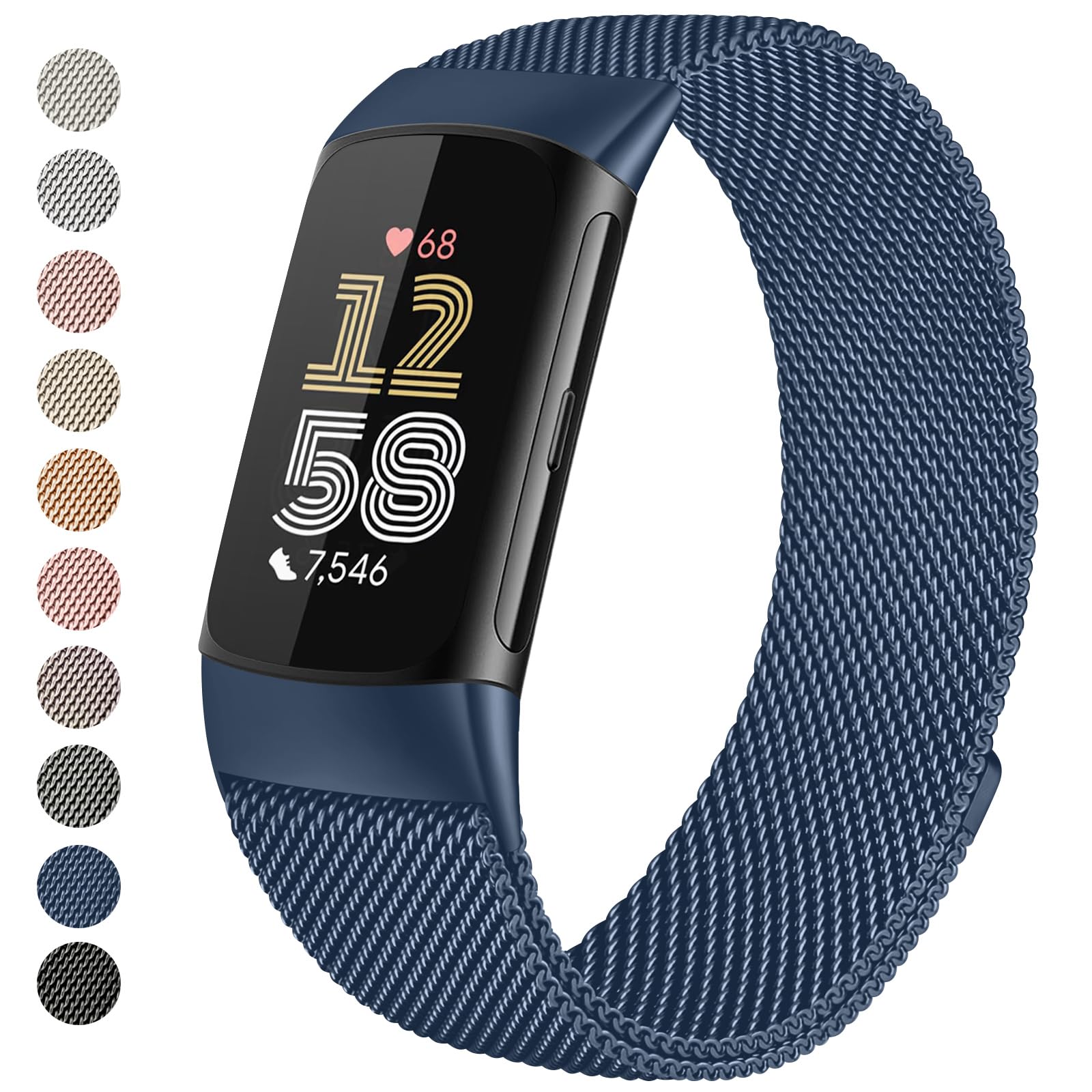 Zoye Metal Strap Compatible with Fitbit Charge 6 Strap for Women Men, Adjustable Stainless Steel Mesh Loop Replacement band with Magnetic clasp for Fitbit Charge 6 (Blue)