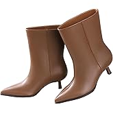 Kitten Heel Ankle Boots for Women - Black Brown Kitten Heels Wide Calf Ankle Booties Womens Winter Fall Boots for Women 2025, Dress Shoe, Pointed Toe, Memory Foam, Mid Calf, Leather, Low Heel, Slip Pull on, Comfortable