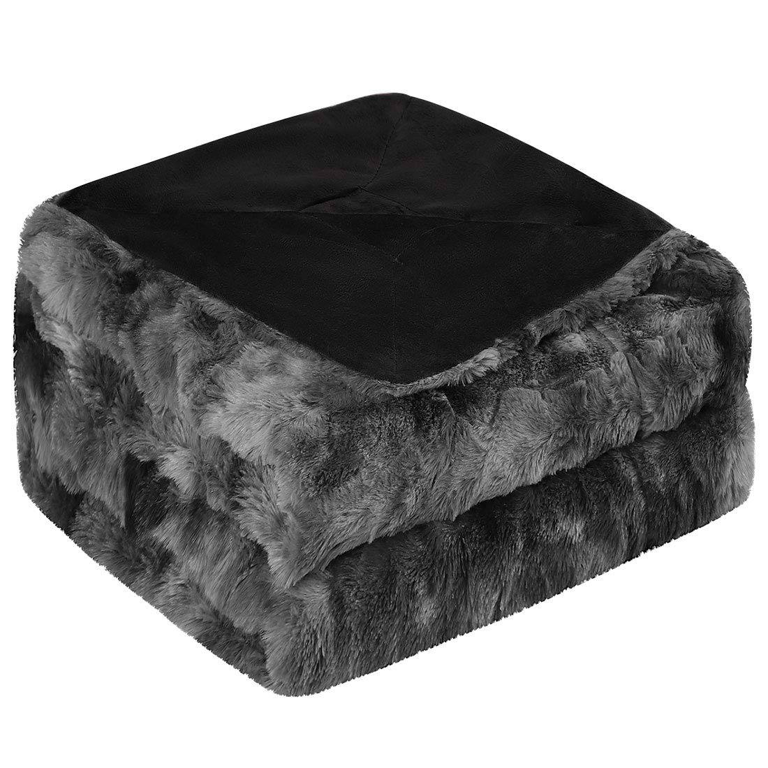 PiccoCasa Soft Faux Fur Blanket Throw - Reversible Tie-dye Luxury Shaggy Throw Blanket for Sofa, Couch and Bed - Plush Fluffy Fleece Blankets As Gifts 130 x 150 Cm, Black