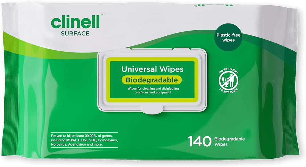 Clinell Universal Biodegradable Disinfectant Wipes 140 Pack Plastic-Free