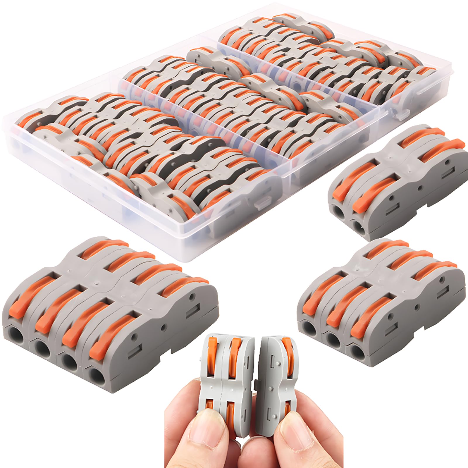 CESFONJER Lever Nut Connector, Assortment Conductors Compact Wire Connectors, SPL-1 one-to-one Quick Terminal Block Splicing Type Multi-Function Soft and Hard Wire Universal (42 Pack)