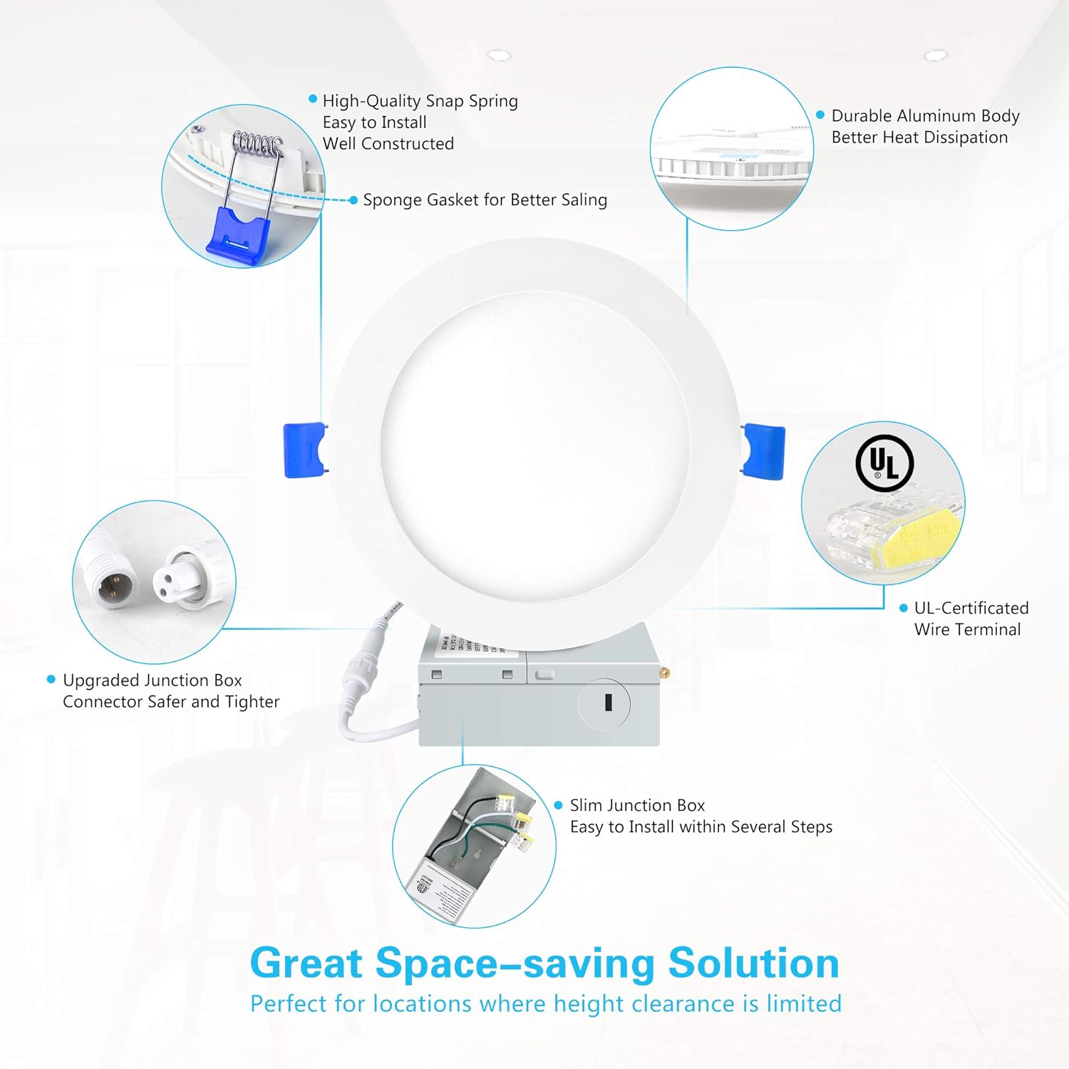 Ensenior 12 Pack 6 Inch Ultra-Thin LED Recessed Ceiling Light with Junction Box, 5000K Daylight, 12W 110W Eqv, Dimmable Can-Killer Downlight, 1050LM High Brightness - ETL and Energy Star Certified - - 