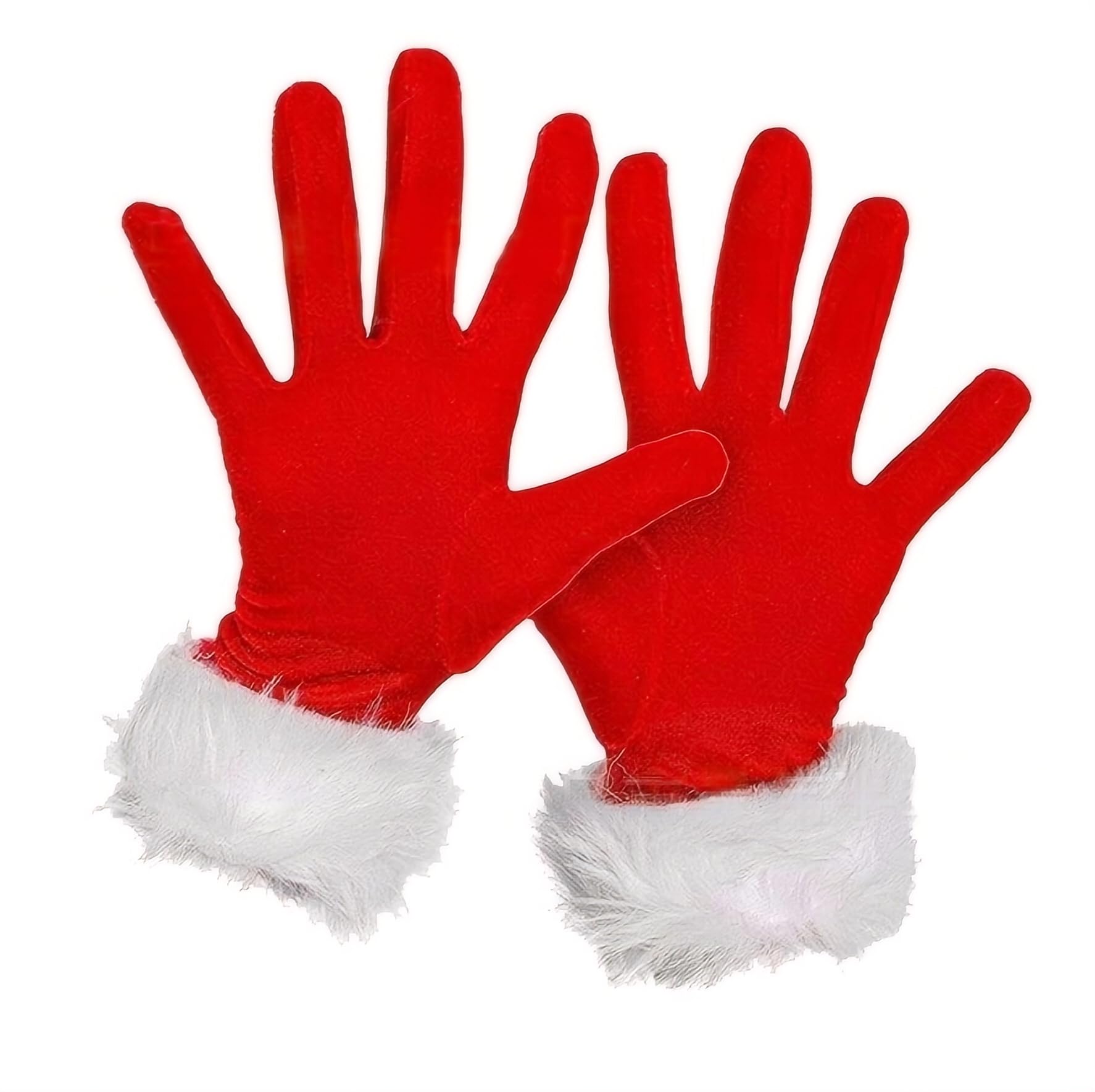 Qaziuy Santa Claus Gloves, Red Velvet Gloves with White Furry Cuffs - Xmas Cosplay Costume for Women